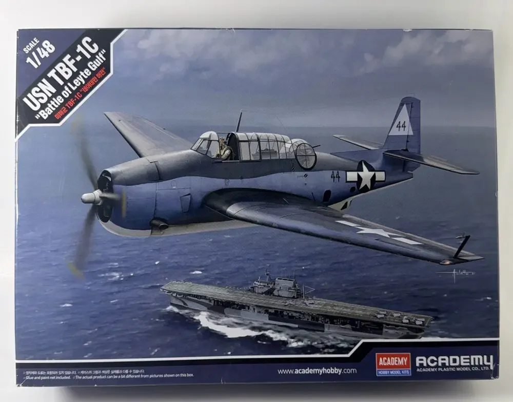 Academy 1/48 USN TBF-1C Battle of Leyte Gulf Aircraft model kit #12340 Open Box